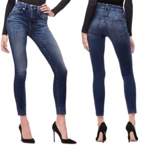 GOOD American Blue 182 Good Legs High Waist Raw Hem Skinny Jeans GLRE899T 2/26